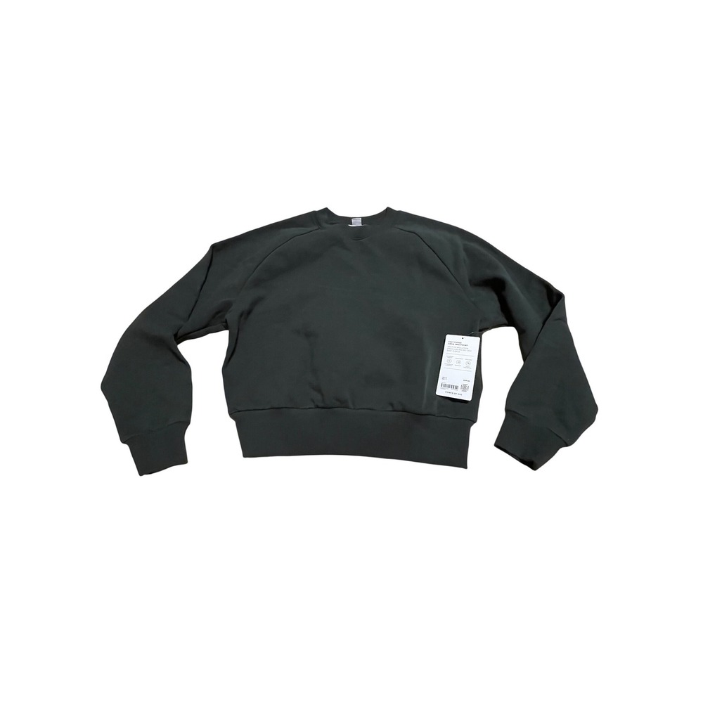 Athleta Easy Fleece Crew Sweatshirt Dark Green Cropped Pullover XS 414588 I12